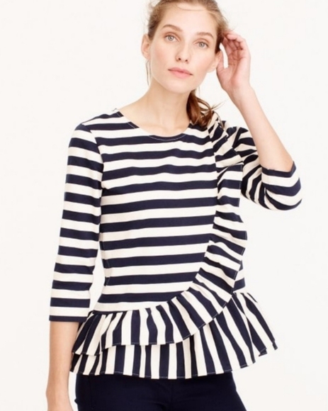 J.Crew Asymmetrical Striped Ruffle Top - Picture 1 of 6